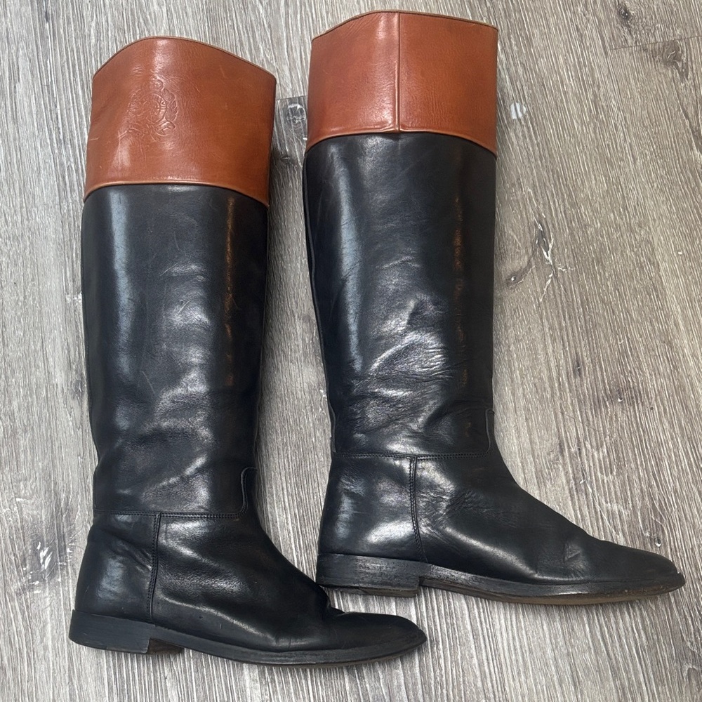 Ralph Lauren Vintage Black and Tan Leather Equestrian Riding Boots